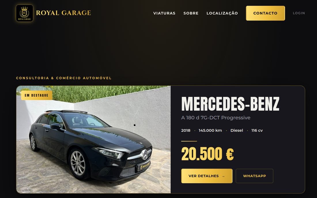 Pré-visualização do site Royal Garage